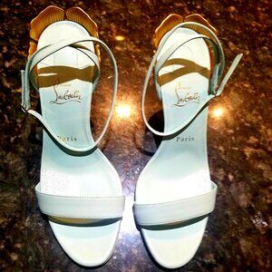 Christian Louboutin Ginko Girl Leather Sandal, iceberg blue with golden heel